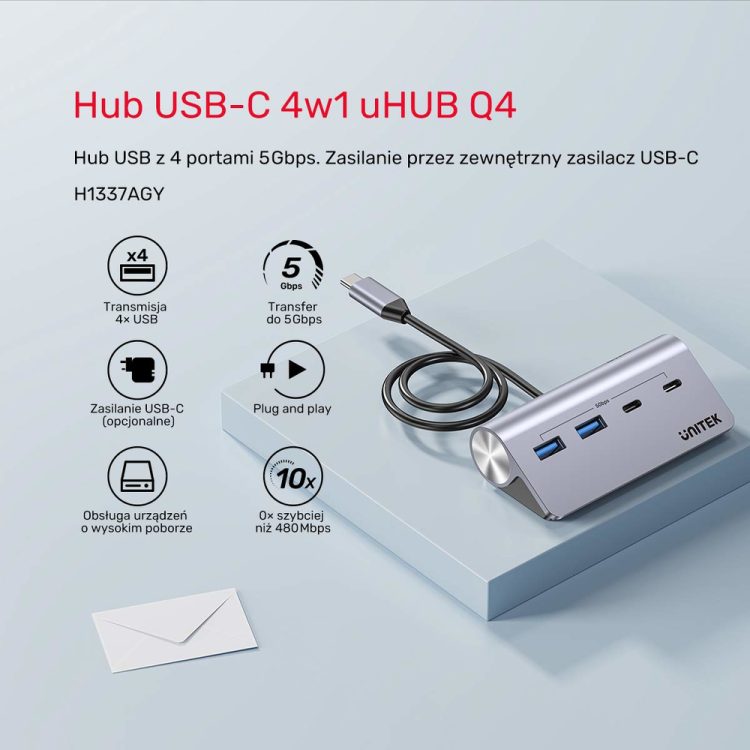 Unitek Hub alumininiowy USB-A/USB-C z 4 portami 5Gbps-1808059