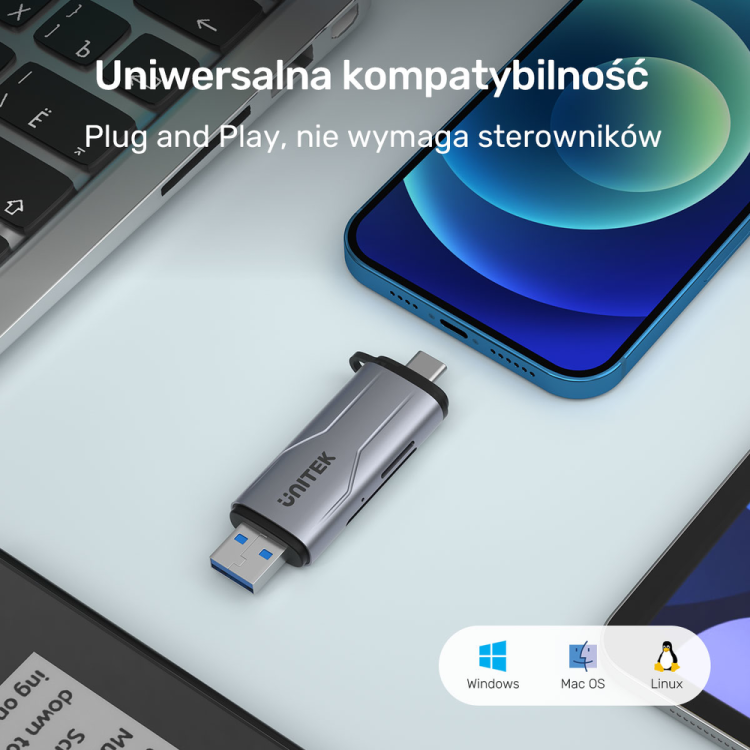 Unitek Czytnik kart SD/microSD USB-A 5Gbps/USB-C-1638698