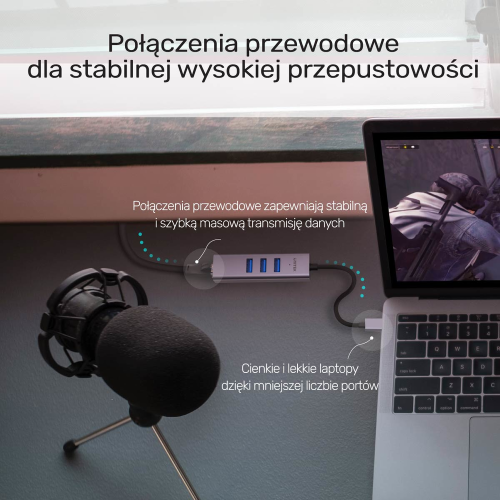 Unitek Hub USB C 4w1 Ethernet 3 x USB A 5 Gbps z adapterem USB A-1783398