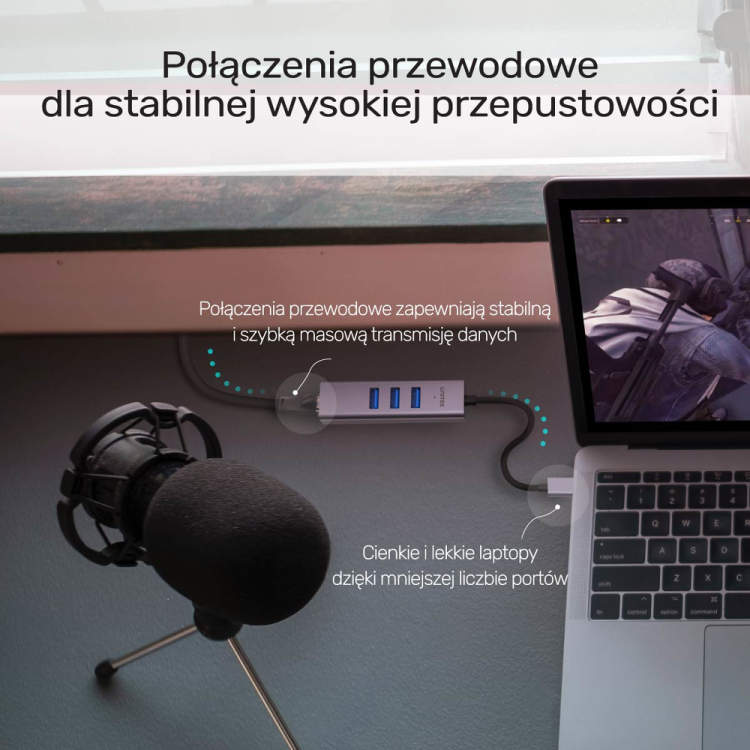 Unitek Hub USB C 4w1 Ethernet 3 x USB A 5 Gbps z adapterem USB A-1783398