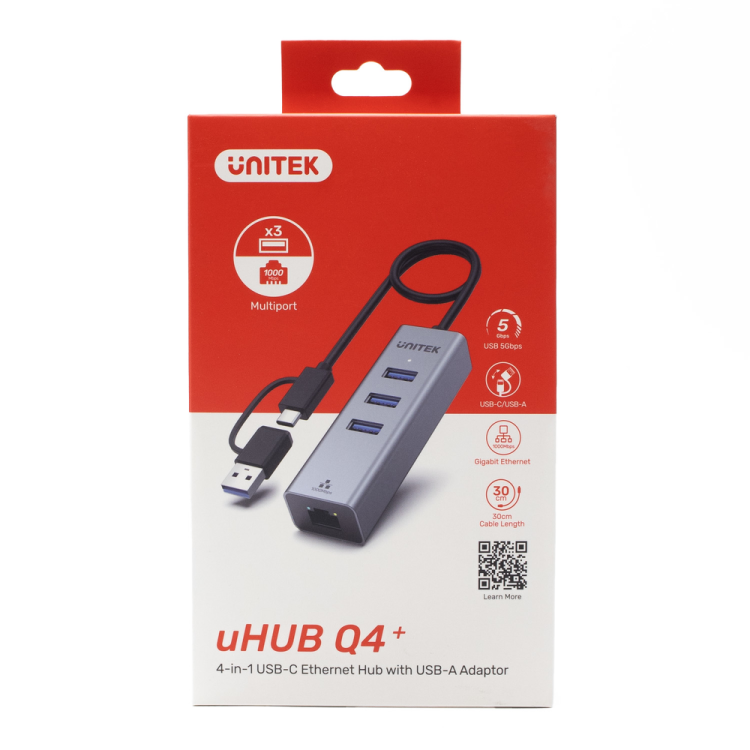 Unitek Hub USB C 4w1 Ethernet 3 x USB A 5 Gbps z adapterem USB A-1783403