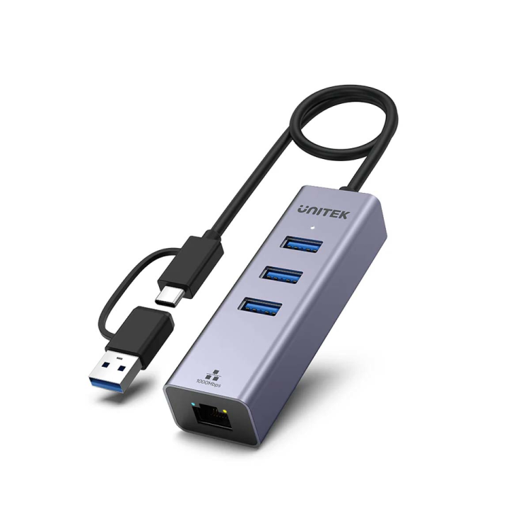 Unitek Hub USB C 4w1 Ethernet 3 x USB A 5 Gbps z adapterem USB A-1783395