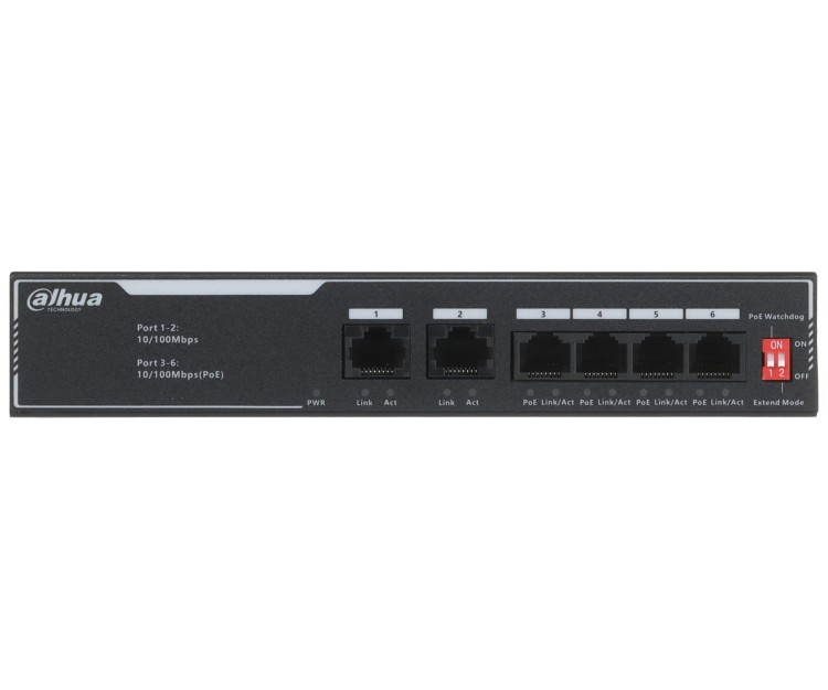SWITCH POE SF1006LP 6-PORTOWY, 4 PoE DAHUA-1869267