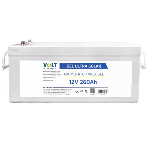 VOLT Polska VPRO PREMIUM SOLAR 12V 260Ah – akumulator żelowy VRLA GEL – widok z przodu.jpg