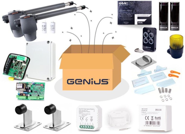 Zestaw Genius G-Bat 400 do bram 8m dwuskrzydłowych (lampa + stopka + odboje + moduł Wi-Fi)-1804280