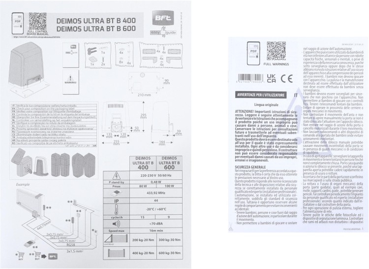 Zestaw BFT DEIMOS ULTRA BT B600 EE KIT do 600kg bram przesuwnych-1925689