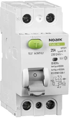 WYŁĄCZNIK RÓŻNICOWOPRĄDOWY, 6 KA, 40A, 30MA, 2P TYP AC EX9L-N Noark 108315-1919957