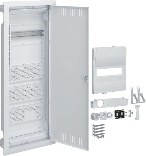 Rozdzielnica hybrydowa podtynkowa, 1 x12modułów, 3x płyta montażowa, 1x gniazdo 230V, HAGER Volta Hy-1920209