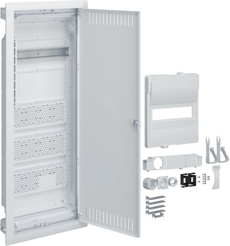 Rozdzielnica hybrydowa podtynkowa, 1 x12modułów, 3x płyta montażowa, 1x gniazdo 230V, HAGER Volta Hy-1855680