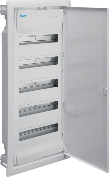 Rozdzielnica p/t z drzwiami metalowymi, 5 rzędów, 60 modułów, IP30, HAGER Volta VU60NC-1920304