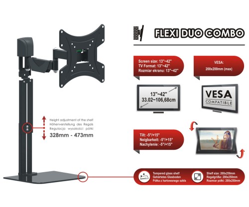 UCHWYT DO TELEWIZORA LUB MONITORA AX-FLEXI-DUO-COMBO Z PÓŁKĄ OPTICUM-1790177