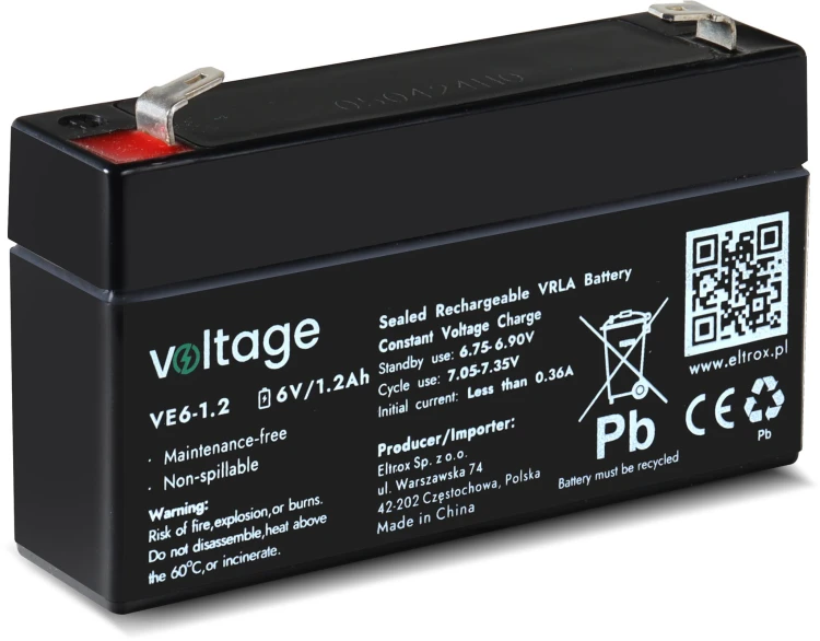 Akumulator AGM Voltage 6V 1,2Ah VE6-1.2 (Żywotność 6-9 lat)-1910226