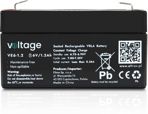 Akumulator AGM Voltage 6V 1,2Ah VE6-1.2 (Żywotność 6-9 lat)-1845258