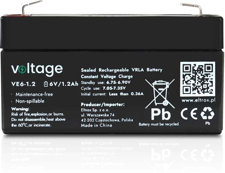 Akumulator AGM Voltage 6V 1,2Ah VE6-1.2 (Żywotność 6-9 lat)-1845258