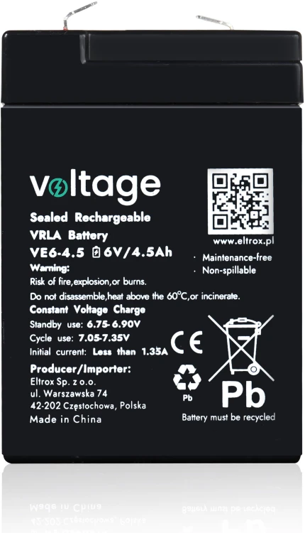 Akumulator AGM Voltage 6V 4,5Ah VE6-4.5 (Żywotność 6-9 lat)-1845269