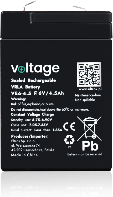 Akumulator AGM Voltage 6V 4,5Ah VE6-4.5 (Żywotność 6-9 lat)-1910231