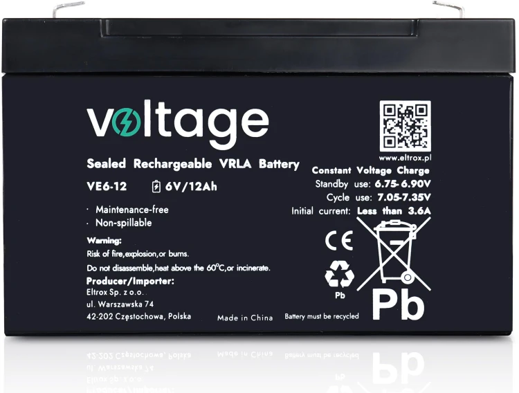 Akumulator AGM Voltage 6V 12Ah VE6-12 (Żywotność 6-9 lat)-1910234