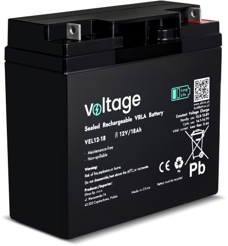 Akumulator AGM Voltage Long Life 12V 18Ah VEL12-18 (Żywotność 15 lat)-1943602