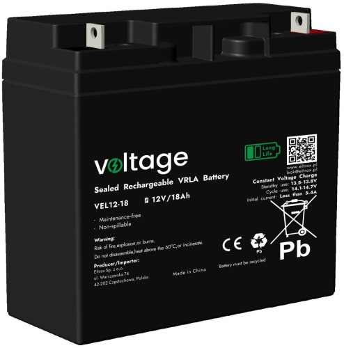 Akumulator AGM Voltage Long Life 12V 18Ah VEL12-18 (Żywotność 15 lat)-1932150