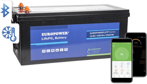 Akumulator LiFePO4 EUROPOWER serii LFP 12,8V 280Ah Bluetooth, mata grzewcza (Żywotność ~4000 cykli)-1920285