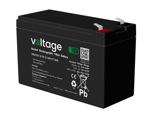 Akumulator AGM Voltage Long Life 12V 7,2Ah VEL12-7.2 T2 (Żywotność 15 lat)-1932330