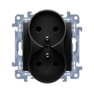 KONTAKT SIMON 10 MODUŁ CZARNY MAT GNIAZDO 2X Z/U Z PRZESŁONAMI ZACISKI ŚRUBOWE 16A 250V-1953665