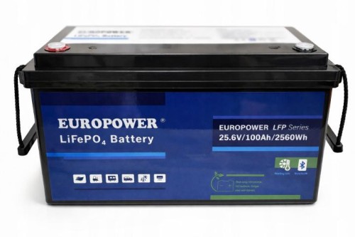 Akumulator LiFePO4 EUROPOWER serii LFP 25,6V 100Ah Bluetooth, mata grzewcza (Żywotność ~4000 cykli)-1968200