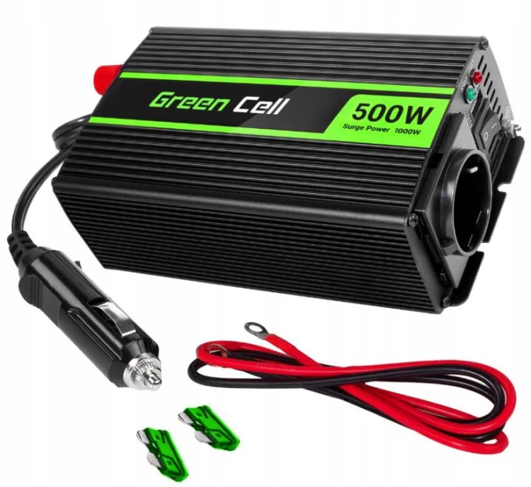 PRZETWORNICA NAPIĘCIA Green Cell 12V / 230V 500W/1000W MODYFIKOWANA SINUSOIDA-1899556