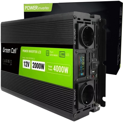 PRZETWORNICA NAPIĘCIA Green Cell PowerInverter LCD 12V / 230V 2000W/4000W CZYSTA SINUSOIDA-1844809