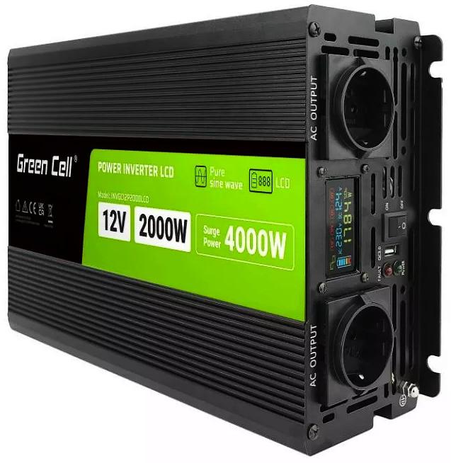 PRZETWORNICA NAPIĘCIA Green Cell PowerInverter LCD 12V / 230V 2000W/4000W CZYSTA SINUSOIDA-1653874