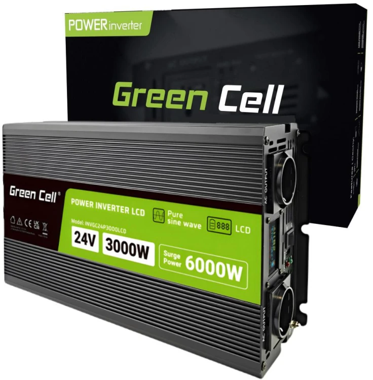 PRZETWORNICA NAPIĘCIA Green Cell PowerInverter LCD 24V / 230V 3000/6000W CZYSTA SINUSOIDA-1936787