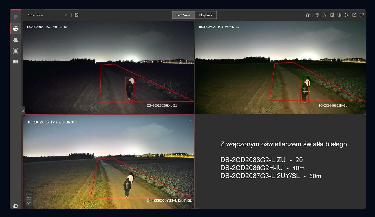 Obraz z kamery 8Mpx z włączonym oświetlaczem LED - obraz kolorowy w nocy