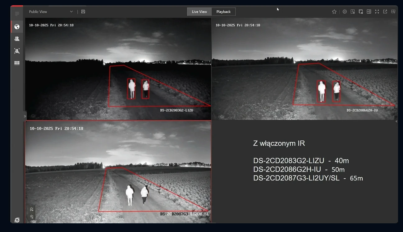 Obraz z kamery 8Mpx w trybie podczerwieni IR - obraz czarno-biały