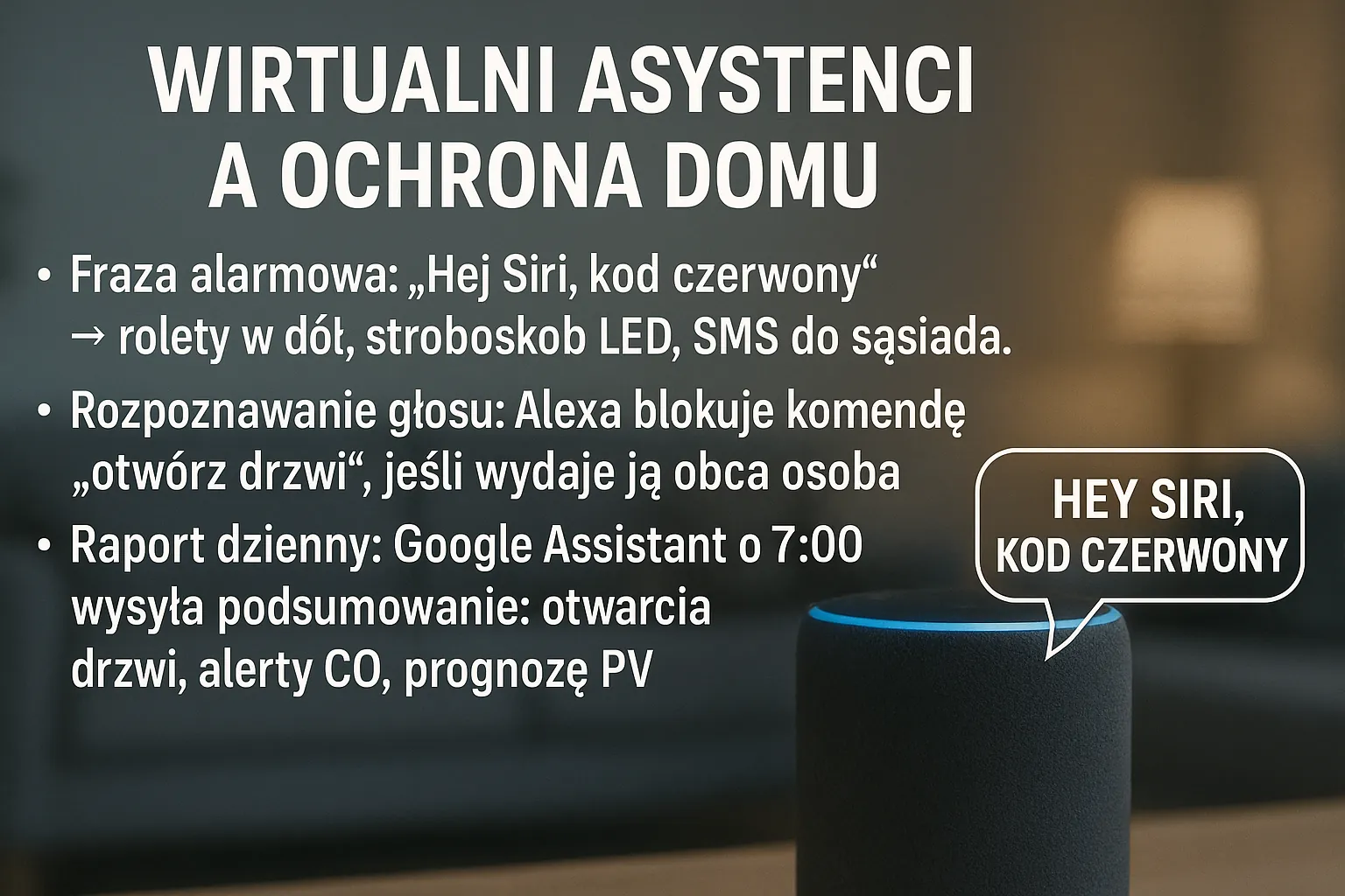 Wirtualni asystenci a bezpieczeństwo domu: fraza alarmowa, rozpoznawanie głosu, raport poranny