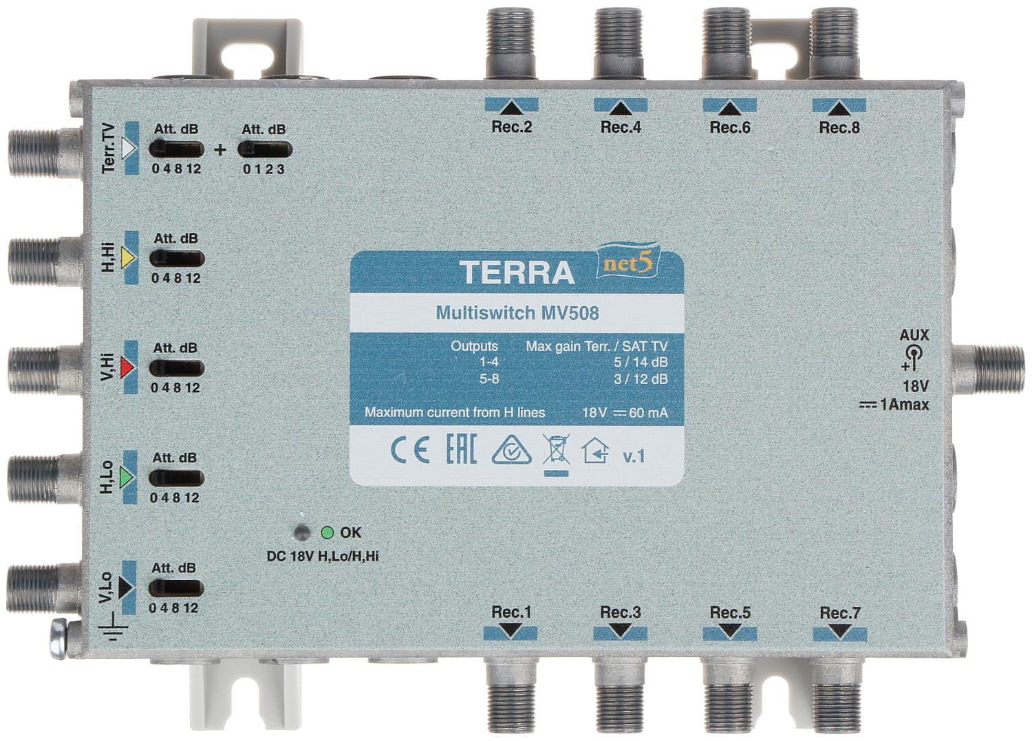 MULTISWITCH MV-508 5 WEJŚĆ / 8 WYJŚĆ TERRA-1341919