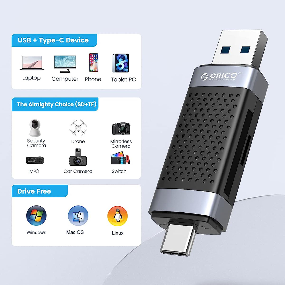Orico Czytnik kart SD/microSD USB-A/USB-C 2.0-1637590