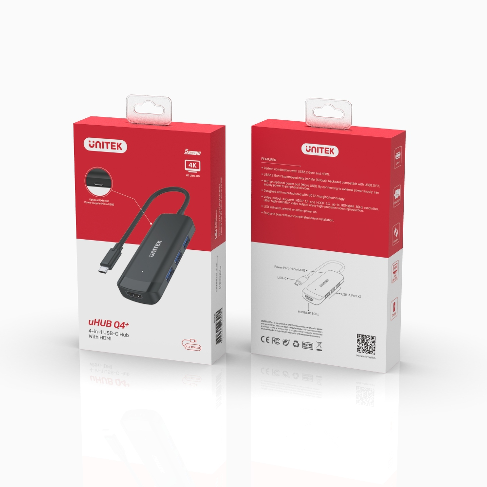 Unitek Aktywny hub USB-C 3*USB-A 3.1, HDMI 4K@30Hz-1636175