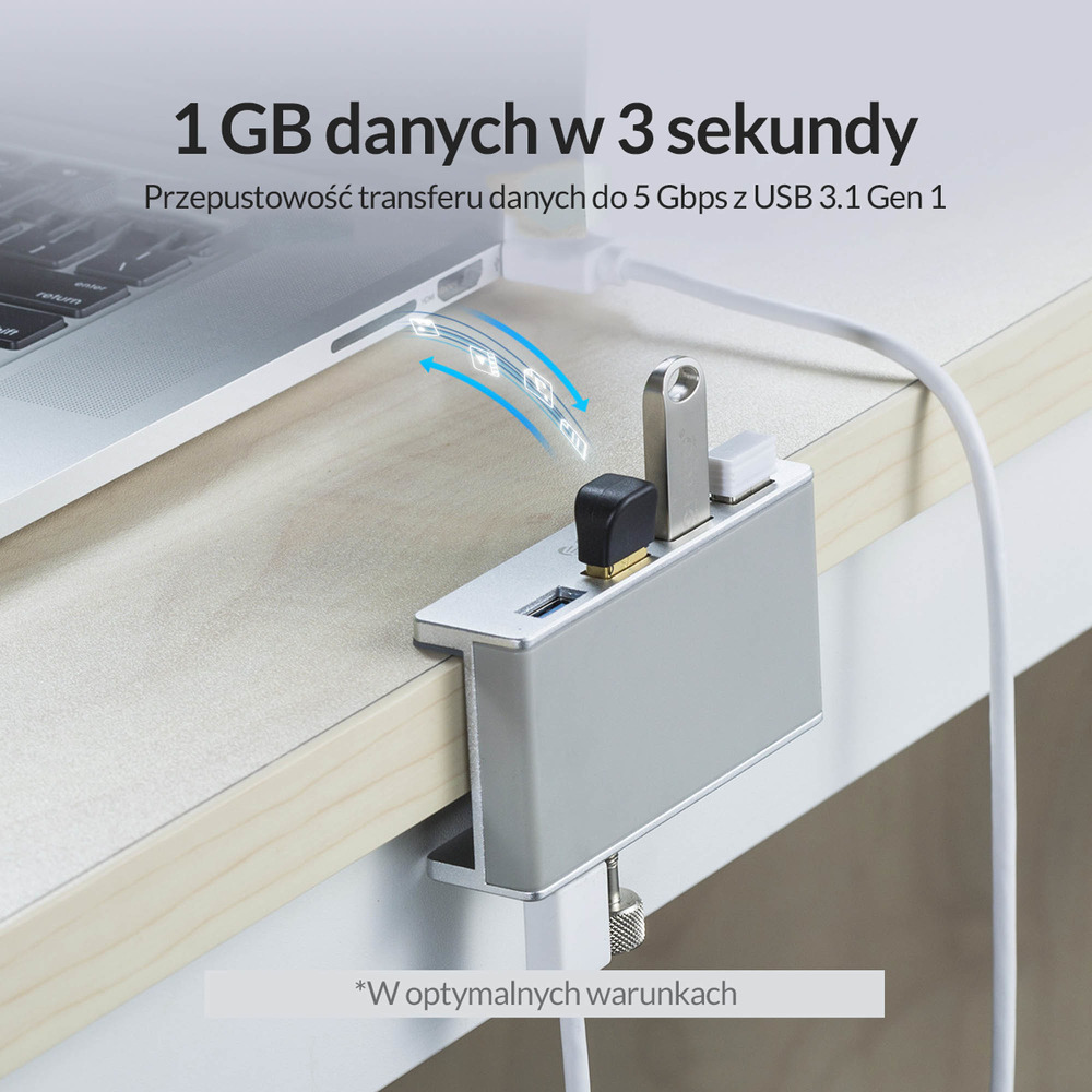 Orico Hub aktywny biurkowy 4*USB-A 5Gbps aluminium-1633982