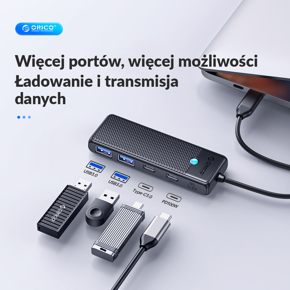 Orico Hub USB-C 2x USB-A, 2x port USB-C 100W-1637580