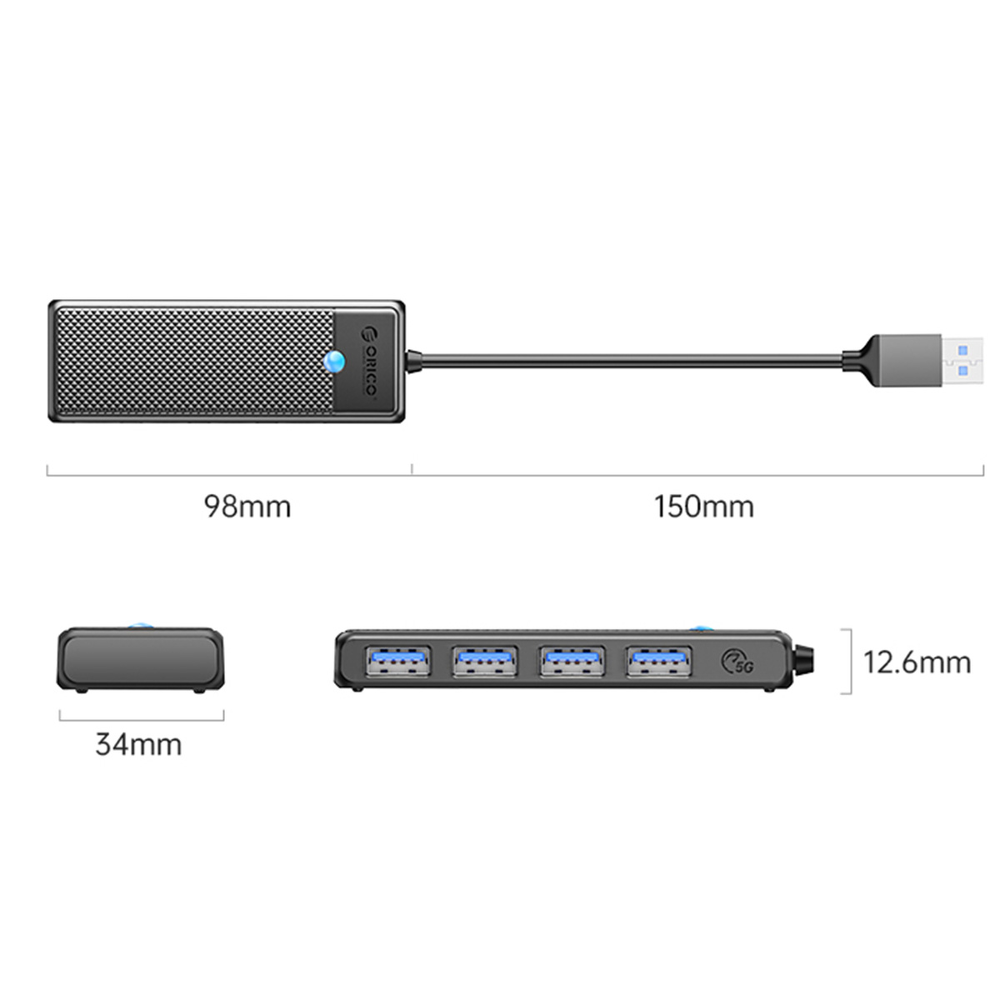 Orico Hub USB-A 4 porty USB-A 3.0 5Gbps czarny-1637617