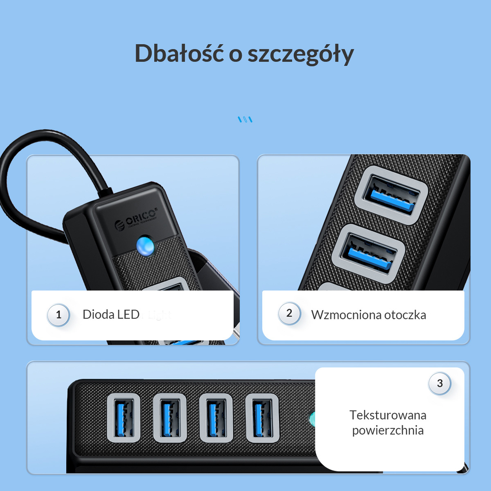Orico Hub USB-C 4x USB-A 3.1 biały-1654346