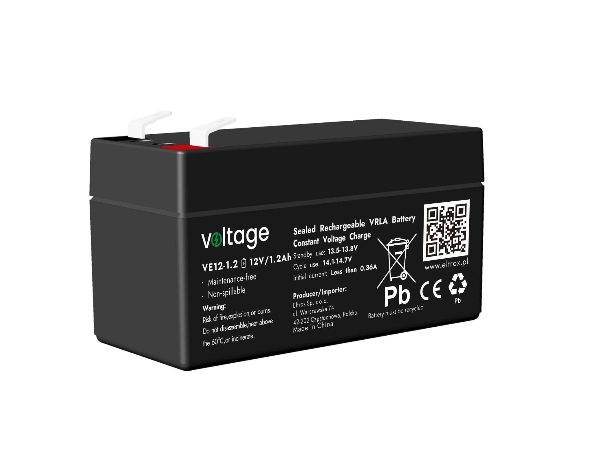 Akumulator AGM Voltage 12V 1,2Ah VE12-1.2 (Żywotność 6-9 lat)-1680796