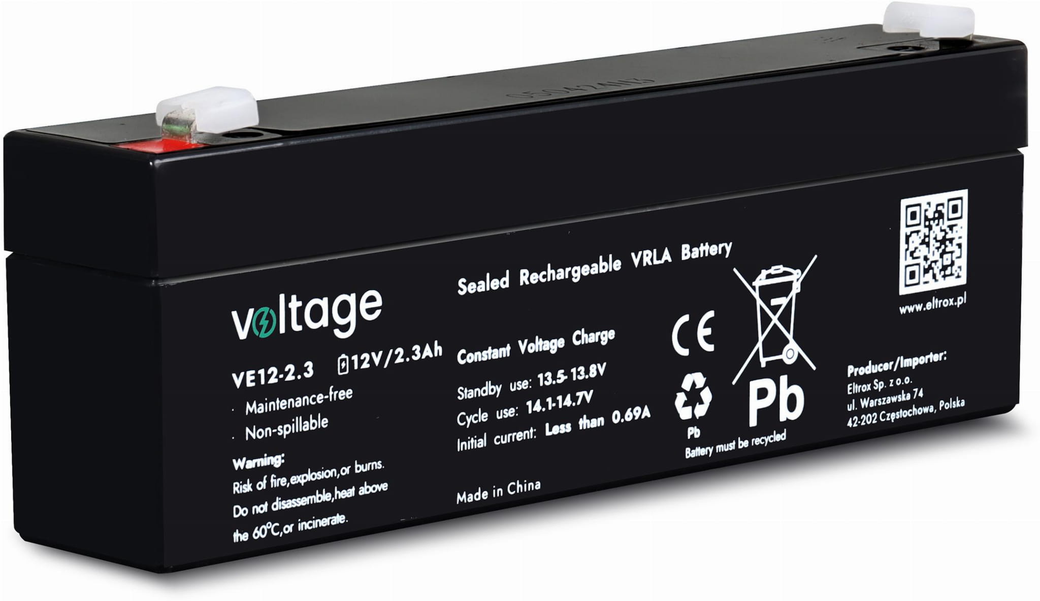 Akumulator AGM Voltage 12V 2,3Ah VE12-2.3 (Żywotność 6-9 lat)-1761905