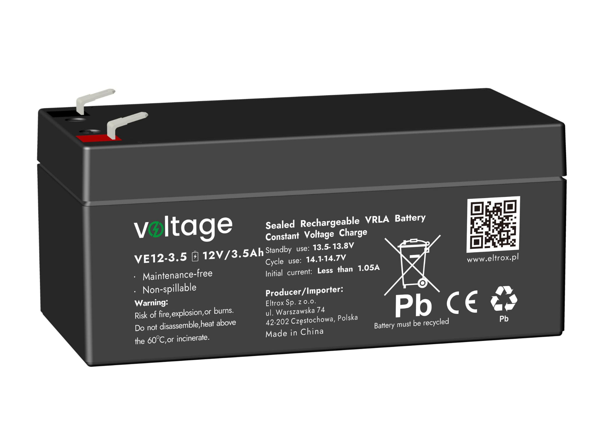 Akumulator AGM Voltage 12V 3,5Ah VE12-3.5 (Żywotność 6-9 lat)-1680798