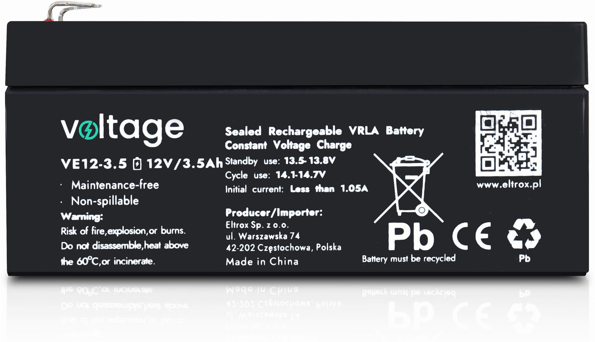 Akumulator AGM Voltage 12V 3,5Ah VE12-3.5 (Żywotność 6-9 lat)-1685409