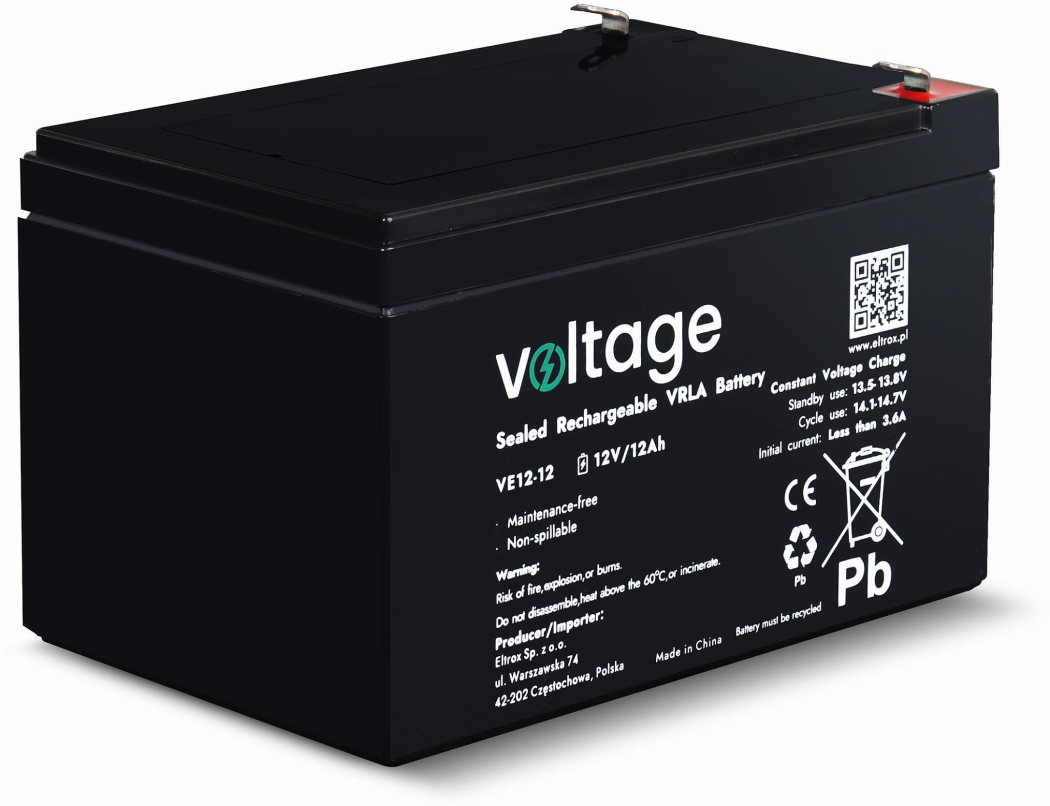 Akumulator AGM Voltage 12V 12Ah VE12-12 (Żywotność 6-9 lat)-1761917