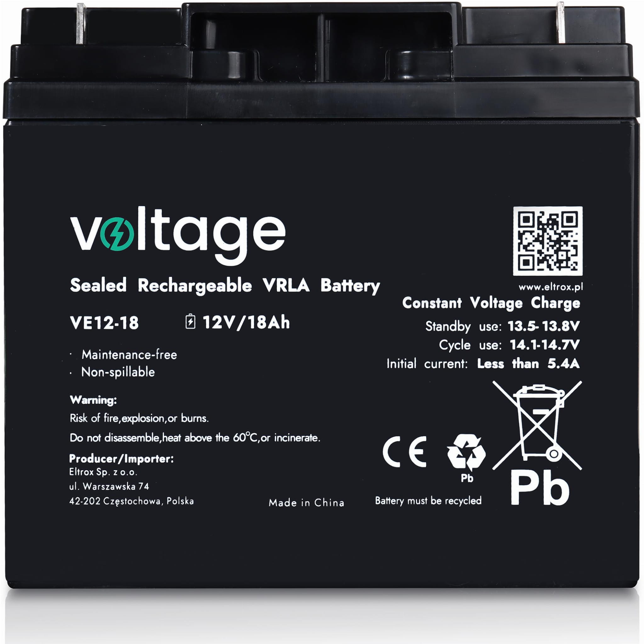 Akumulator AGM Voltage 12V 18Ah VE12-18 (Żywotność 6-9 lat)-1761916