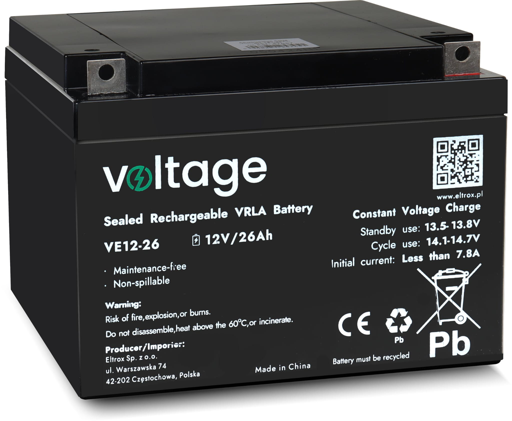 Akumulator AGM Voltage 12V 26Ah VE12-26 (Żywotność 6-9 lat)-1685684