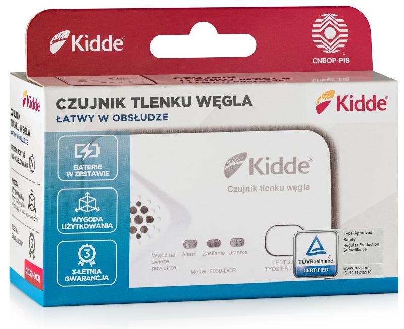 Kidde 2030-DCR – bateryjny czujnik tlenku węgla, widok na opakowanie z przodu