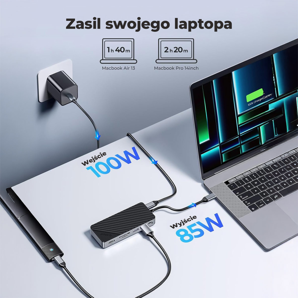 Orico Stacja dokująca USB-C z obudową na dysk M.2, 10 Gbps, HDMI 4K 60Hz-1808316